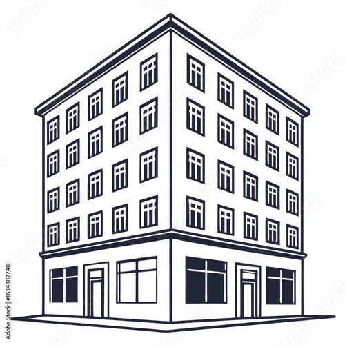 Illustration of a multistory building isolated on white background