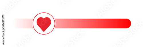 Progress bar of lovesatisfaction. Passion measuring indicator. Heart symbol. Love UI element for web isolated flat vector illustration eps 10.