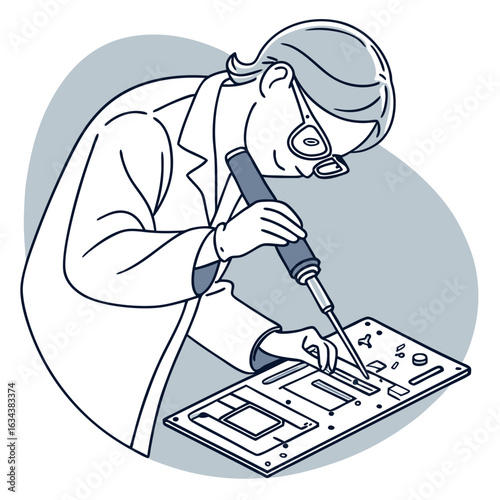 Woman Soldering a Circuit Board