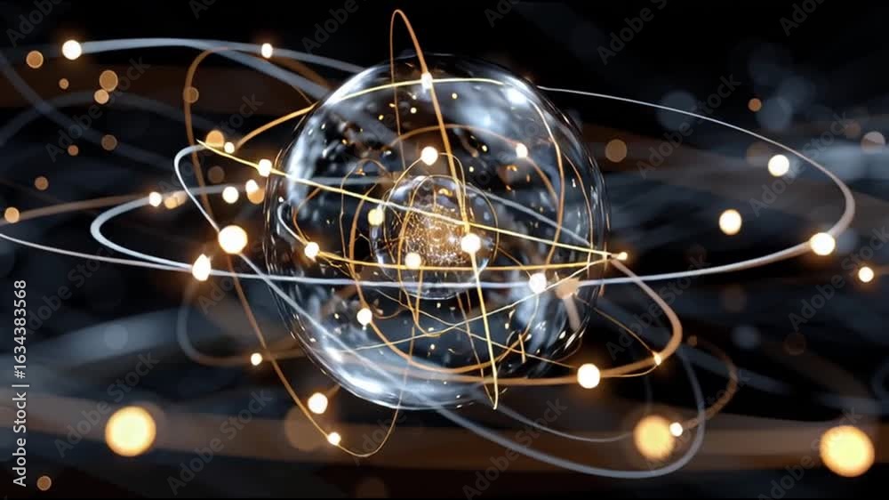 Quantum entanglement particles physics. Superposition research. Measurement science. 3D visualization of atomic particle orbitals and quantum effects.
