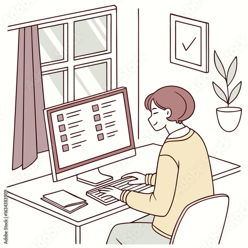 Woman Working at Home Computer Checklist