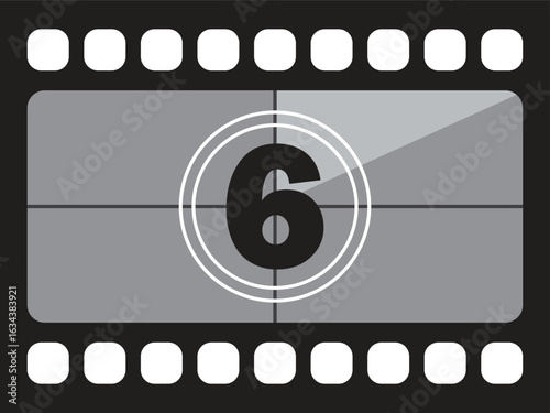 A classic film countdown featuring the number six, set against a black and white background, ready for the movie to begin.