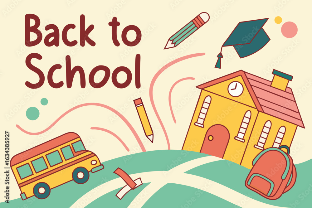Naklejka premium Back to school themed vector design with colorful elements