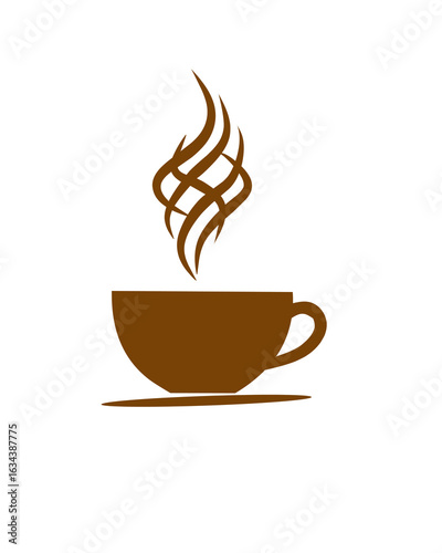 Brown coffee cup icon with artistic steam rising. Represents warmth, relaxation, and fresh brewed coffee. Perfect for cafes, coffee shops, or beverage branding.