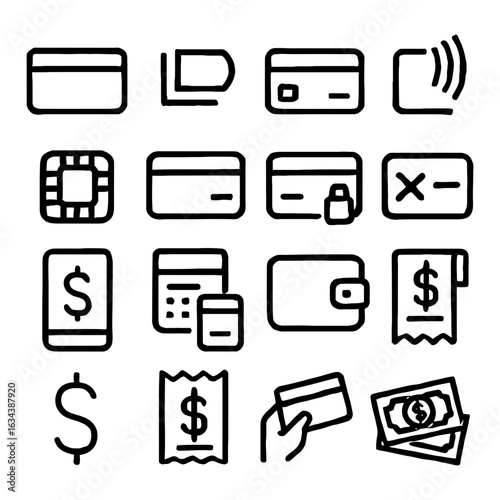 Financial transactions icons set vector design for payment methods banking and money management concept design