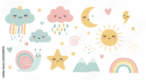 Set of Cute Weather and Nature Icons
