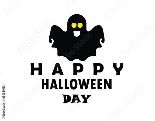 Happy Halloween: Spooky Black Ghost with "Happy Halloween Day" Text