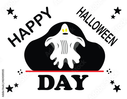 Happy Halloween: Spooky Ghost with "Happy Halloween Day" Text