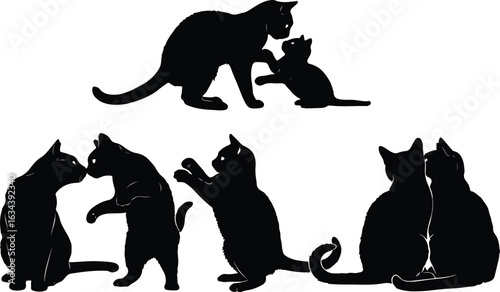  Black Cats Silhouette Vector Art Set