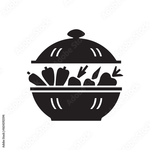 Casserole Dish Silhouette with Vegetables Graphic Element for Cooking and Food Designs