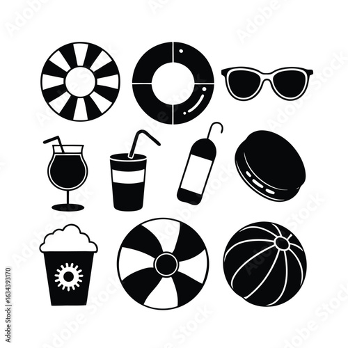 set of vector icons of pool party vector elements