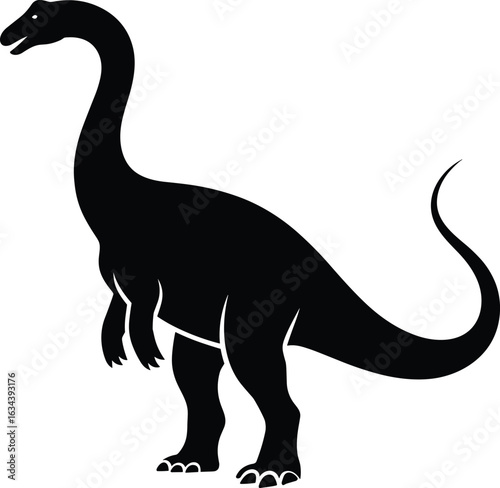 Dinosaur Silhouette Vector, Brontosaurus Illustration, Prehistoric Animal Icon, Jurassic Era Reptile Graphic, Extinct Species Clipart, Black Dinosaur Design, Sauropod Shape for Education