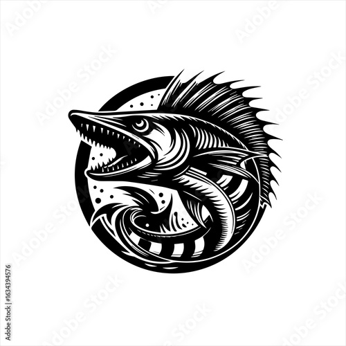 Barracuda fish logo on white background