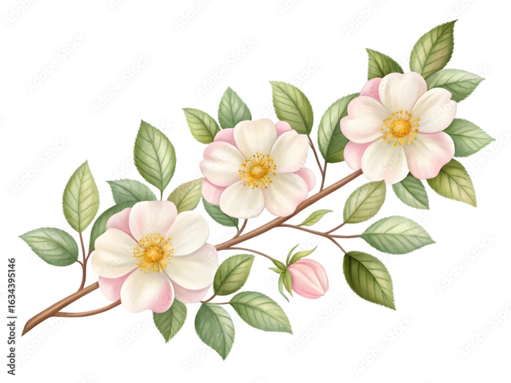 Fototapeta premium Watercolor floral branch isolated on transparent background for spring decoration.