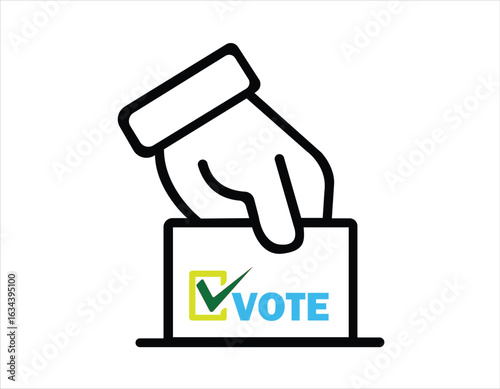  A modern and bold logo or icon featuring the word "VOTE" in yellow-green and a large green checkmark inside a yellow-green checkbox, symbolizing the democratic right to vote and making a choice.