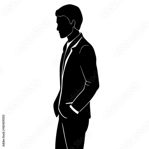 Vector art of silhouette of a handsome man in a suit isolated on white background, perfect for business presentation