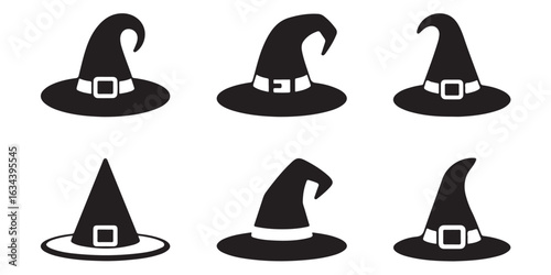 set vector halloween witch hats silhouettes