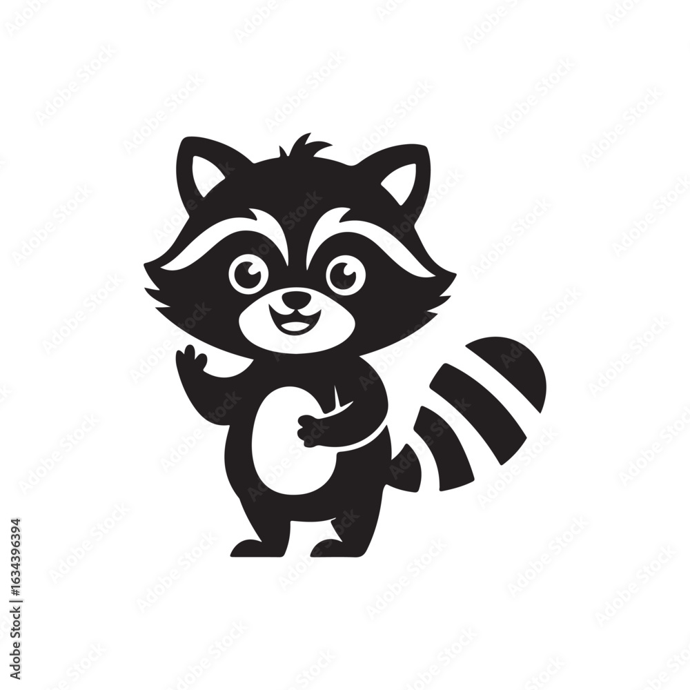Fototapeta premium Adorable Raccoon Cartoon Character Waving Hello with a Friendly Smile
