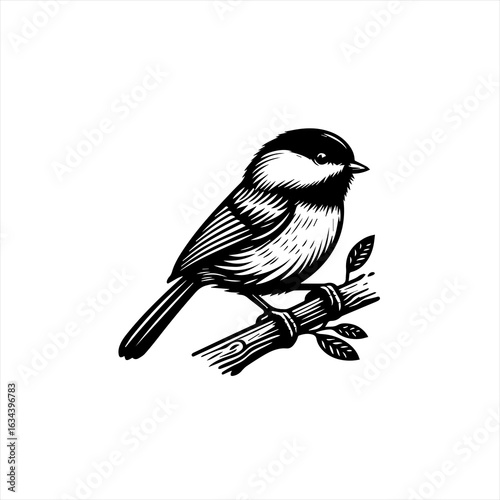Bird on a branch isolated on white
