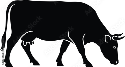 Grazing Cow Silhouette Farm Animal Vector

