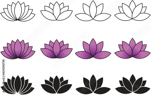 icon set of flower , line art , illustration with white background