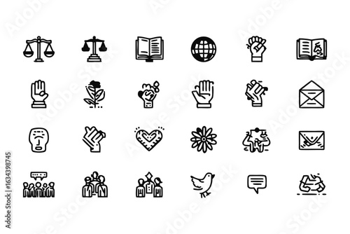 Justice System Icons – Scales, Gavel, Constitution