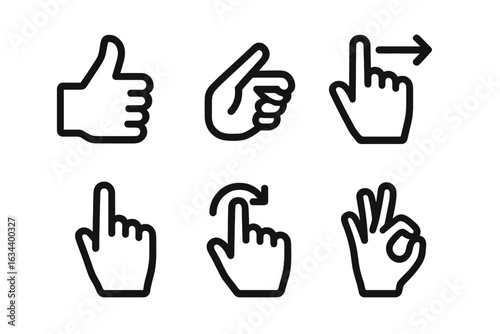 Various hand gesture icons representing different meanings and actions in communication and interaction