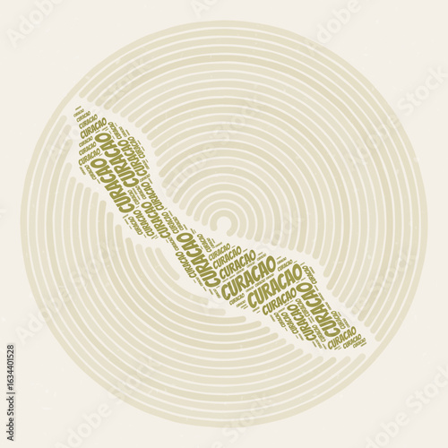 Curacao Round Poster. Typography style image of Country. Regions word clouds of Curacao. Vintage image design with scratch texture.