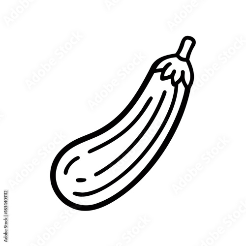 Zucchini vegetable illustration in black and white outline style  