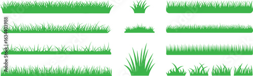 Grass illustration collection, green and black vector, dense sparse styles, landscaping design elements, botanical clipart set, nature foliage patterns