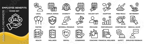 Employee Benefits icon collection set. Containing design employee, business, insurance, health, pay, benefit, bonus