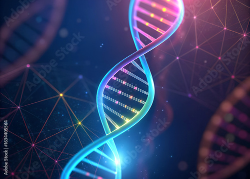 Vibrant abstract dna helix with digital connections