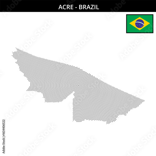 Geographical outline map of Acre Brazil featuring the national flag