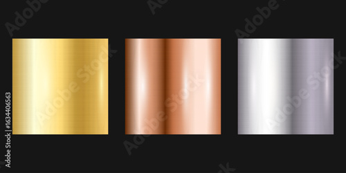 Vertical brushed metal textures in gold, copper, and silver