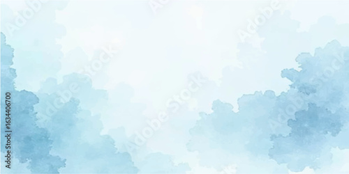Abstract blue water colour sky background with clouds and bright sunlight atmosphere