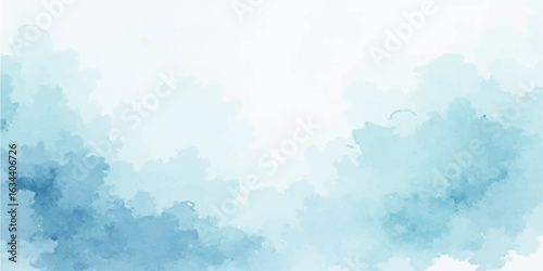 Abstract blue watercolour background with sky clouds and bright sunlight atmosphere