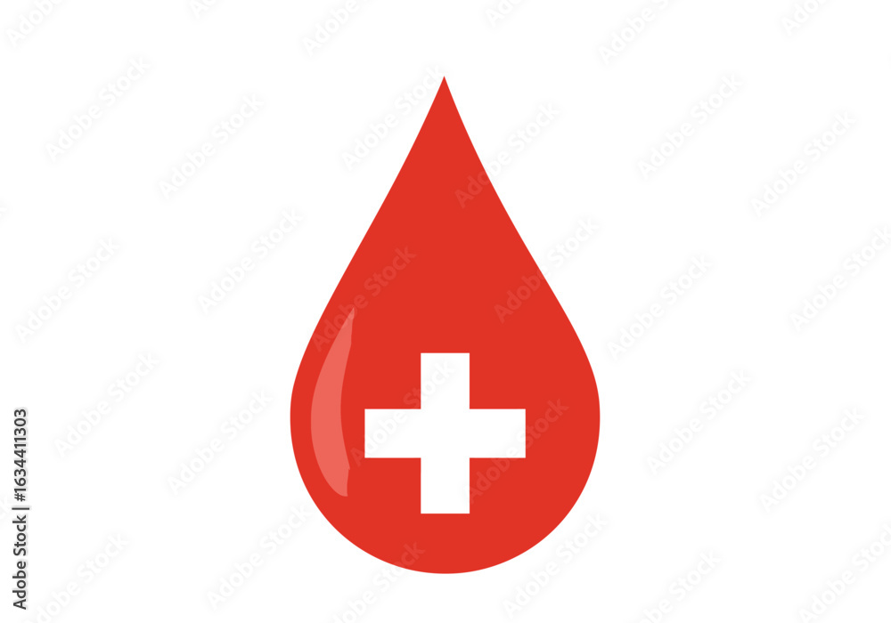Obraz premium Red Blood Drop with White Cross Medical Symbol.