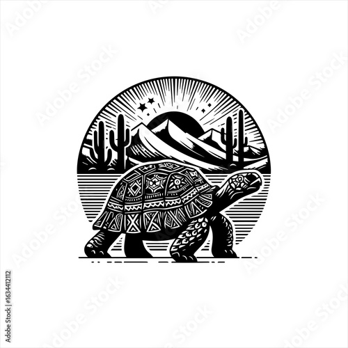 Tortoise in desert landscape