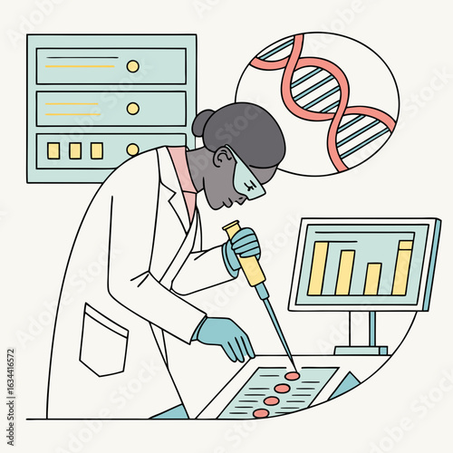 Focused Female Scientist Conducting a DNA Experiment in a Modern Lab