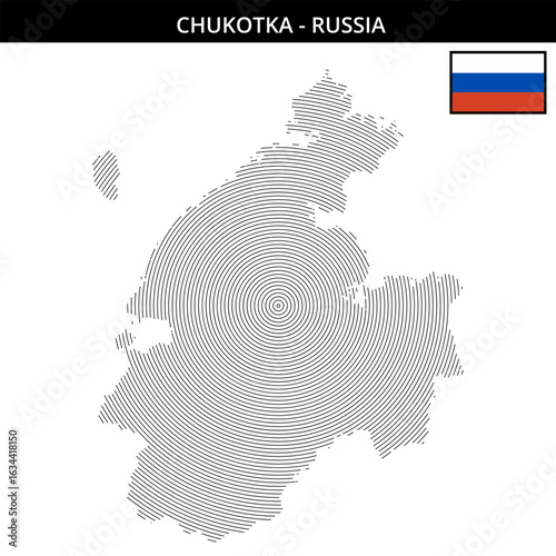 Chukotka map representation with Russian flag and geographic features