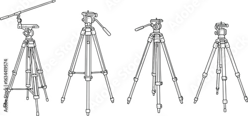 Professional camera tripod, multi-angle views,  , studio equipment, lightweight, versatile, stable support, compact tripod, aluminum build,  camera accessory, product showcase