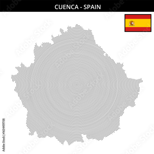 Cuenca Spain with unique city map and flag