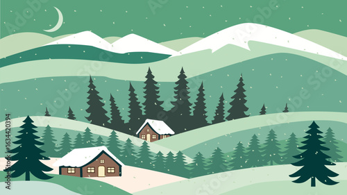 Vector winter landscape with snowy mountains