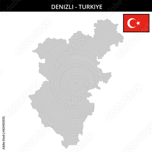 Geographical map of Denizli Turkey with country flag illustration
