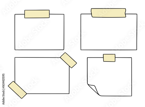 variety of sticky notes with tape strips, reminder, memo, important, messages, illustration, vector, template, cartoon