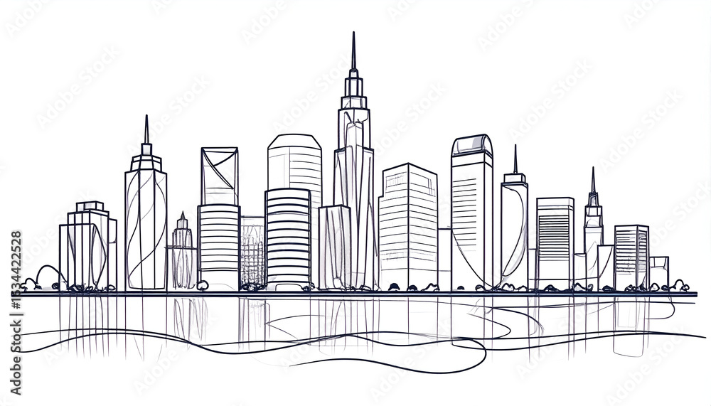 Obraz premium Cityscape Skyline with Line Art.