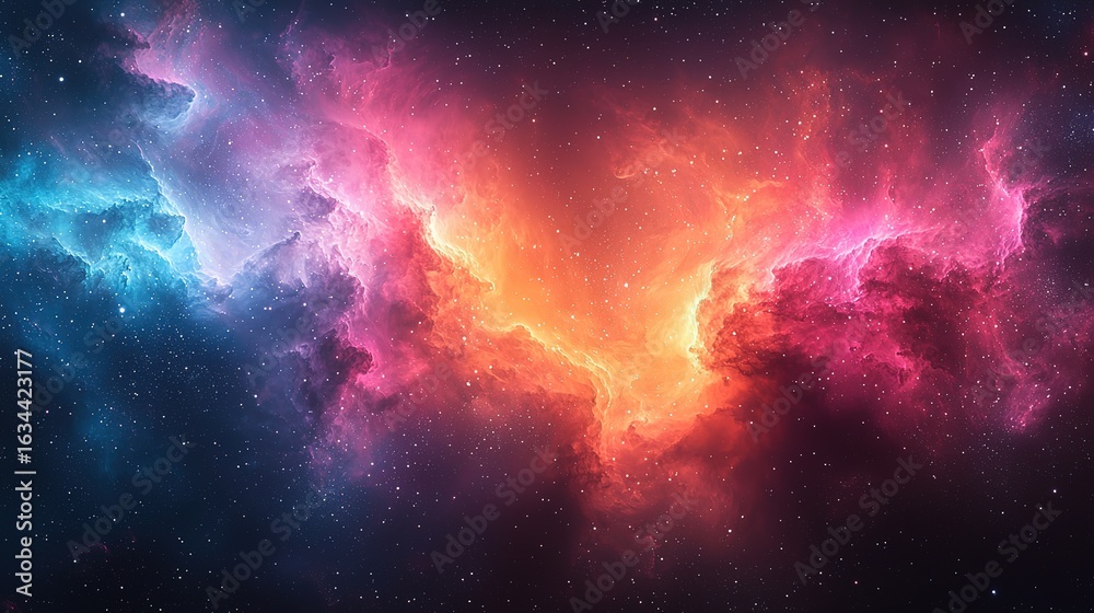 Fototapeta premium Surreal Space Scene with Vibrant Nebulae Galaxies, Abstract Digital Art Backdrop for Sci-Fi Futuristic Designs 