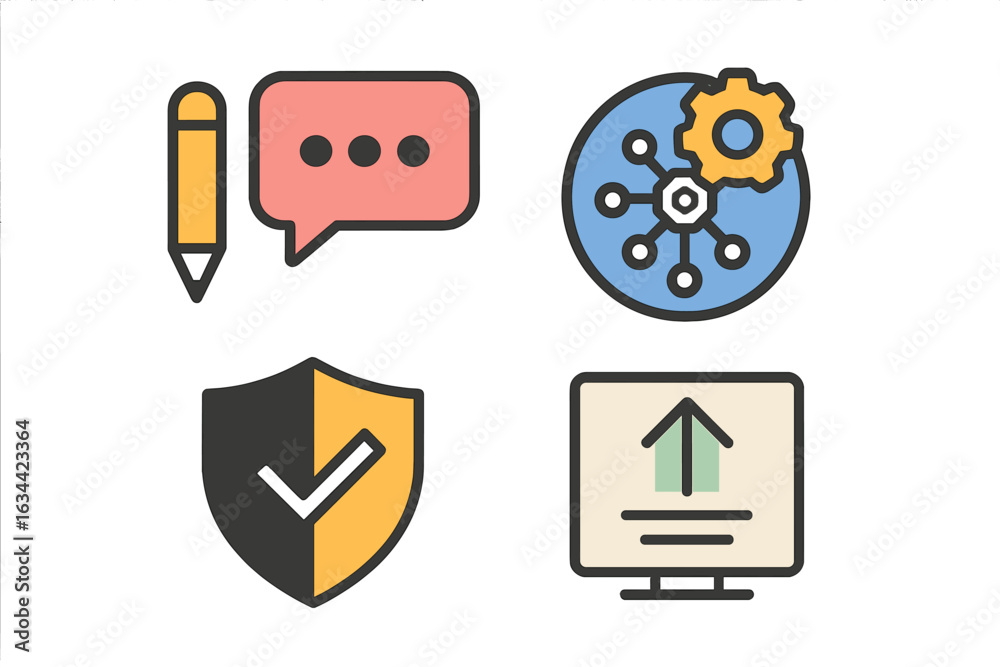 Fototapeta premium Visual representation showcasing communication, technology, security, and data management elements in a digital context