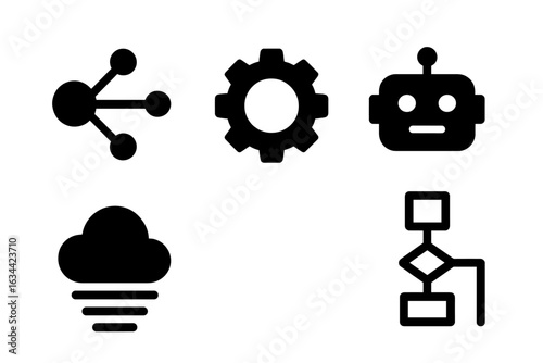 Icons representing technology, connectivity, and automation in modern digital environments