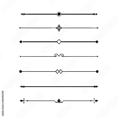 Hand drawn calligraphic dividers. Swirl victorian borders. Vector isolated royal decor separators. Classic wedding invitation calligraphic lines.	